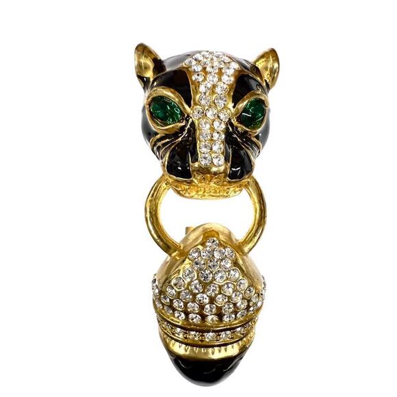 VTG Black Enamel Panther Door Knocker Bangle Bracelet Hinge Ciner Style - Picture 2 of 7